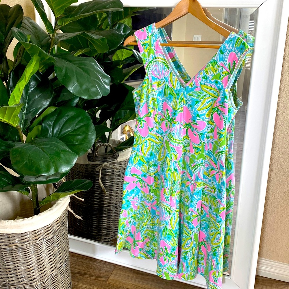 Lilly Pulitzer Dahlia Fit and Flare Dress Size Large Coconut Jungle print